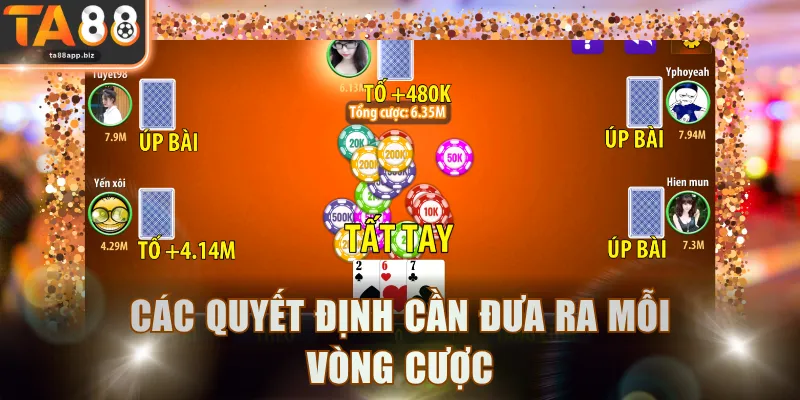 Các quyết định cần đưa ra mỗi vòng cược